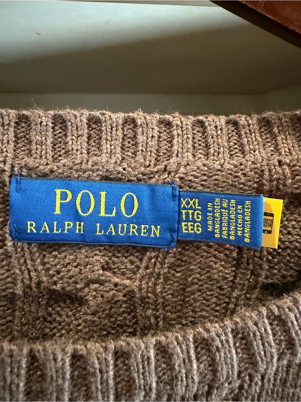Polo by Ralph Lauren Dark Brown Cable-Knit Crewneck Sweater XXL - Picture 7 of 9